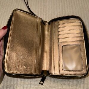 Gold Wristlet Purse Wallet with Bow Accent